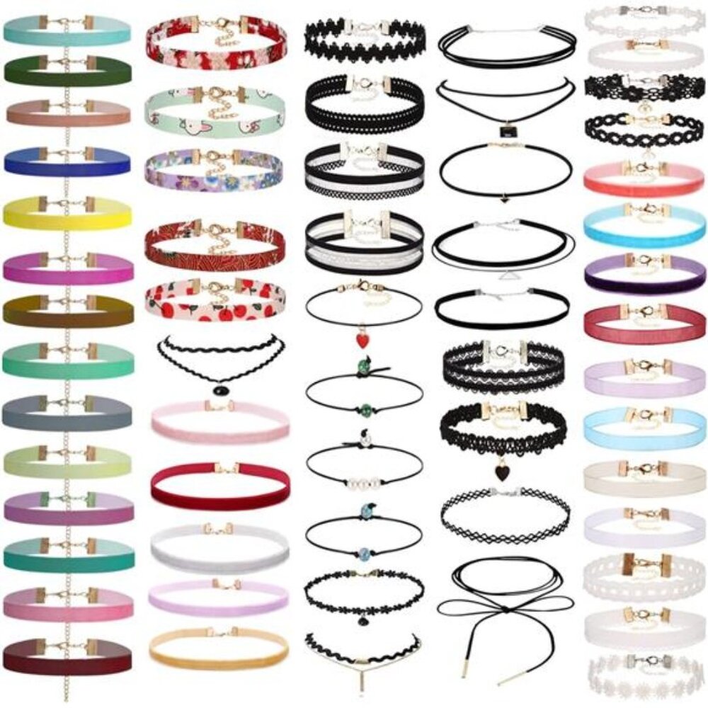 60 PCS Choker Necklace, Classic Stretch Colorful Gothic Collar Tattoo